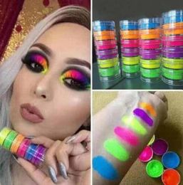 Eyeshadow Powder Makeup 6colors Neon Eye Shadow Powder Set Beauty Luminous Pigment Fluorescent Nail Powder3017980