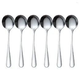 Coffee Scoops 6Pcs Soup Spoons Silver Stainless Steel Bouillon Spoon Long Handle Food Durable Drink Stirring Kitchen Supply
