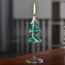 Candle Holders Creative Christmas Tree Glass Candlestick Ornaments Scandinavian Romantic Simple Modern Household Desktop Smokeless Ghee