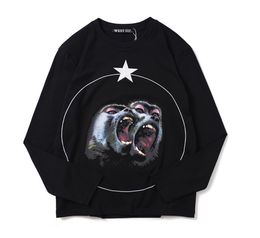 2020 Mens t shirts fashion pentagram roar monkey baboon Printing Tees Shirt long sleeve round collar black Blouse t shirt7391430