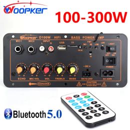 Amplifier Woopker Home Bluetooth Amplifier Board D100W Max 300W 110V/220V/12V/24V Digital AMP Support Dual Microphone MP3 Player U Disc TF