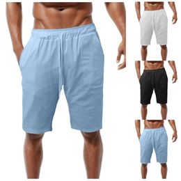 Men's Shorts 2XLSummer Breathable Five-point Male Cotton Linen Sports Y2k Solid Color Short Elasticity Drawstring Streetwears