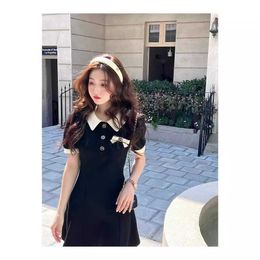 Polo Collar High-end Feeling Bow Tie Slim Fit Slimming Dress Short Skirt Womens Summer Waistband Small Trend
