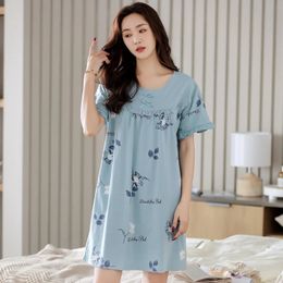 Summer Plus Size Short Sleeve Modal Print Nightgowns for Women Korean Loose Sleepwear Night Dress Nightdress Home Nighty 240408