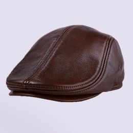 Ball Caps Men Cowhide Baseball Cap Genuine Leather Sboy Beret Ear Flap Dad Gift Warm Classic Retro Sun Hat Wholesale Retail