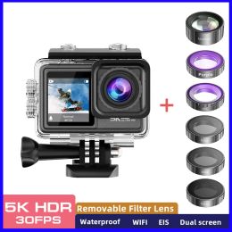 Cameras 5K 30FPS Action Camera Removable Philtre Lens 4K 60FPS Dual Screen Video Shooting Waterproof WIFI Sports Cam With Remote Control