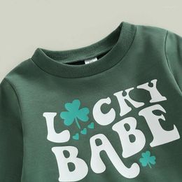 Clothing Sets Baby Girl St Patricks Day Outfit Lucky Babe Long Sleeve Crewneck Sweatshirt Flared Pants 2Pcs Set