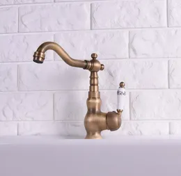 Bathroom Sink Faucets Retro Antique Brass Swivel & Kitchen Faucet Single Lever Handle Basin Mixer Taps Tsf120