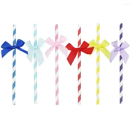 Disposable Cups Straws 30 Pcs Decor Birthday Cake Decorative Decorate Paper Bow-tie Drinking Bowknot Party Supplies