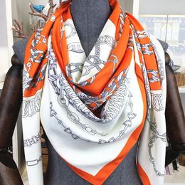 130*130cm Luxury Brand Twill Silk Scarf Women Bandana Square Scarf Design Floral Kerchief Scarves Ladies Fashion Shawls Echarpe 240322