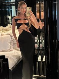 Casual Dresses Nadafair Sexy Long Dress For Women Black Slim Party Cut Out Speghatti Straps Maxi Backless Y2K Club Summer 2024