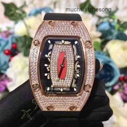 Luxury Watches Replicas Richadmills Automatic Chronograph Wristwatch 007 Series 2824 Automatic Mechanical Full Rose Diamond Black Tape Womens G4EC