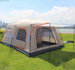 Tents and Shelters 2 Bedroom 1 Hall Camping Tent 5-8 Person Double Layers Oversize Thickened Rainproof Tent Outdoor Family Camp Tour Equipment L48