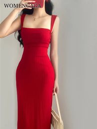 WOMENGAGA Red Dress Mini Summer Sexy Short Female Dress Elegant Sexy Korean Women Dresses Sweet 94S6 240319