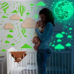 Wall Stickers Kids Room Decor Glowing Home Children's Bedroom Luminous Moon Cloud Air Balloon Paper