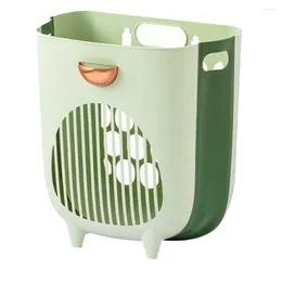 Laundry Bags Bathroom Folding Dirty Clothes Storage Basket Household Wall Hanging Punch-Free Put Bucket Green