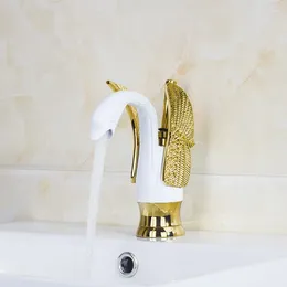 Bathroom Sink Faucets White And Golden Faucet Cold Single Handle Basin Tap Mixer Torneira Ceramic Valve TF9810B/1