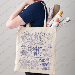 Shopping Bags 1pc Vintage Baldur's Gate Doodle Art Merch Gift Pattern Tote Bag Canvas Shoulder Women's Reusable