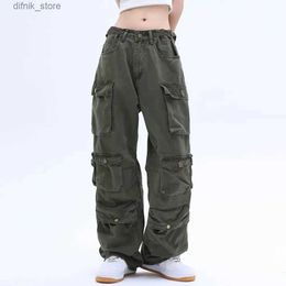 Women's Jeans Hip Hop Strtwear Women Vintage Cargo Pants Y2k Multiple Pockets High Strt Oversize Loose Casual Wide Leg Full Trousers 2023 Y240408