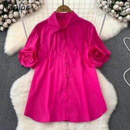 Women's Blouses Neploe 2024 Spring Loose Blusas Mujer Y2k Lapel Neck Single Breasted Vintage Rose Short Sleeve Shirts Women