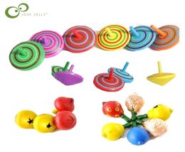 10Pcs Kids Mini Coloured fruits Wooden Gyro Toys for Children Relief Stress Desktop Spinning Top Toys Kids Birthday Gifts YJN 220723155132