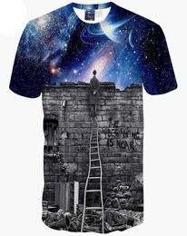 3D T shirts New Europe and Aman Men/boy T-shirt 3d fashion print A person watching meteor shower Space galaxy t shirt2023022