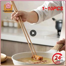 Chopsticks 1-10PCS Cooking Fried Lengthened Non-slip Solid Beech Wood Home Kitchen Tableware Tools