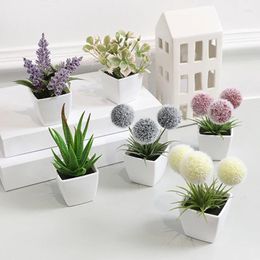 Decorative Flowers 6 Pots (sets) Of Home Decoration Mini Evergreen Artificial Plant Small Potted Plants