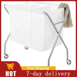 Laundry Bags Whitmor 3 Section Heavy Duty Metal Collapsible Sorter With Canvas Bag Storage Baskets Adult