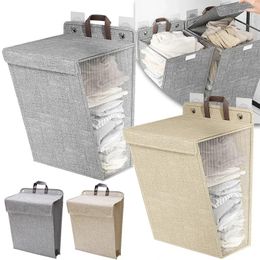 Laundry Bags Wall Hanging Baskets Space-saving Foldable Linen Hamper With Lid Clothes Toys Storage Waterproof Bathroom Organizer