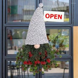 Decorative Flowers Gnome Wearing Christmas Wreath Decorations With Red Berries Decor For Window Restaurant Home