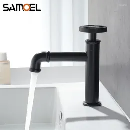 Bathroom Sink Faucets Industrial Style Brass Matte Black Faucet Single Hole Basin Cold Water Tap Torneira Banheiro B3379