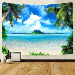 Tapestries Sea Beach Tapestry Tropical Ocean Wall Hanging Palm Trees Island Blanket Cloth Home Bedroom Living Room Decor