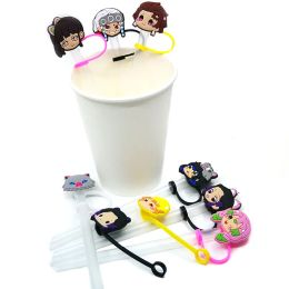 Demon Slayer Silicone Straw Toppers Reusable 8mm Dust Plug Charms Splash Proof Drink Accessories for Parties ZZ