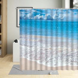 Shower Curtains Natural Scenery Seaside Waves Vacation Curtain Sunlight Cloud Beach Bath Decor Polyester Cloth Set With Hooks