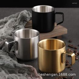 Mugs Korean 304 Creative Stainless Steel Coffee Cup Double-Layer Anti-Scald Drop-Resistant Mug With Handle Solid Colour Office