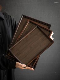 Tea Trays Black Walnut Colour Bamboo Tray Home Rectangular Water Cup Storage Plate Japanese Dinner Board Simple Pu 'Er Set