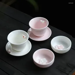 Teaware Sets Pink Pinched Flower Tea Cup Master With Ceramic Teacup Handmade Porcelain Bowl Chinese Set