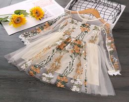 Girls lace embroidered gauze dress autumn children puff long sleeve lace tulle tutu dress kids princess dress A43134243244