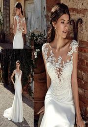 Scoop Neck Satin Mermaid Bohemia Wedding Dresses 2020 Cap Sleeves Tulle Lace Applique Plus Size Wedding Bridal Gowns robes de mari9959432