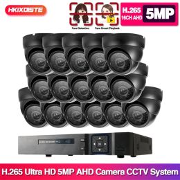 System 16 Channle AHD CCTV Dome Camera Security System Kit 5MP 16CH DVR Set Indoor Home Black Camera P2P Video Surveillance Kit H.265