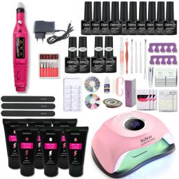 Kits Poly Nail Gel Kit Manicure Set With Led Nail Lamp Nail Set UV Varnishes Hybrid For Nail Extension Acrylic Gel Polish Nail Art