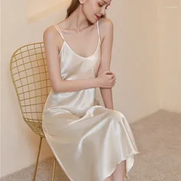 Women's Sleepwear Factory Goods Directly For Long-slim Sexy V-neck Sling Soft And Smooth Thin Twisted Silk Nightdress Women Summer Dress