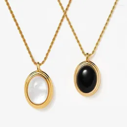 Pendant Necklaces DIEYURO 316L Stainless Steel Oval Black White Stone Necklace For Women Girl Vintage Neck Chain Jewellery Lady Holiday Gift