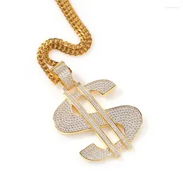 Pendant Necklaces Big Model US Dollar Money Sign Pendants Necklace For Men Hip Hop CZ Stone Bling Iced Out Rapper Jewelry Gold Color