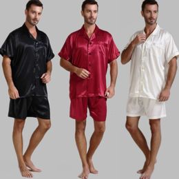 Mens Silk Satin Pyjamas Pyjama Pyjamas Short Set Sleepwear Loungewear USSMLXL2XL3XL 4XL Solid__6Colors 240408