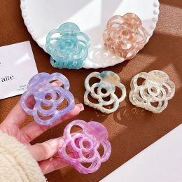 Korean Fashion 5.6cm Hollow Camellia Flower Hair Claw Clip For Women High Quality Acetic Acid Small Shark Clip Hair Accessory