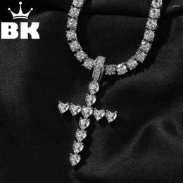 Pendant Necklaces THE BLING KING Vintage Heart CZ Cross Necklace Full Iced Prong Set Cubic Zirconia With Tennis Chain Cute Luxury Jewellery