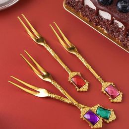 Spoons 4Pcs Vintage Fork Mini Royal Metal Gold Coffee Fruit Dessert Kitchen Tool Teaspoon