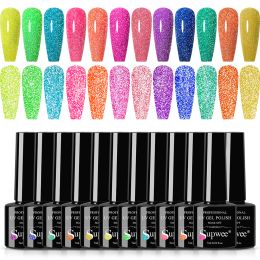 Gel Supwee 8/12pcs Neon Reflective Gel Nail Polish Set 7ml Glitter Laser Semi Permanent Soak Off Uv/led Gel Varnish for Manicure Art